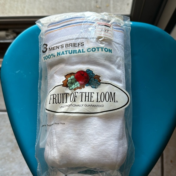 NOS 1978 Fruit of the Loom White Cotton Briefs Vintage sz 38 Blue Gold Stripe - Picture 1 of 7